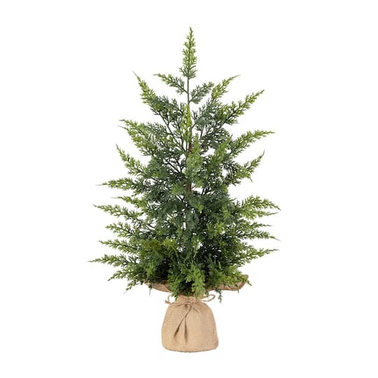 Nearly Natural 26" Artificial Real Touch Cedar Christmas Tree in Burlap Wrapped Base